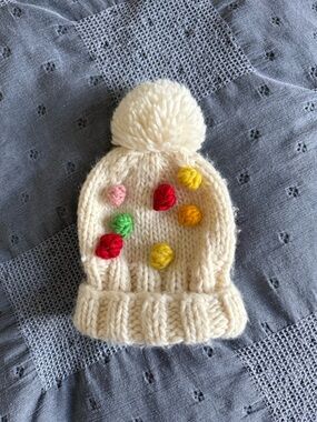BLUEBERRY HILL Cream Pom-Pom Beanie Colorful Knit Dots